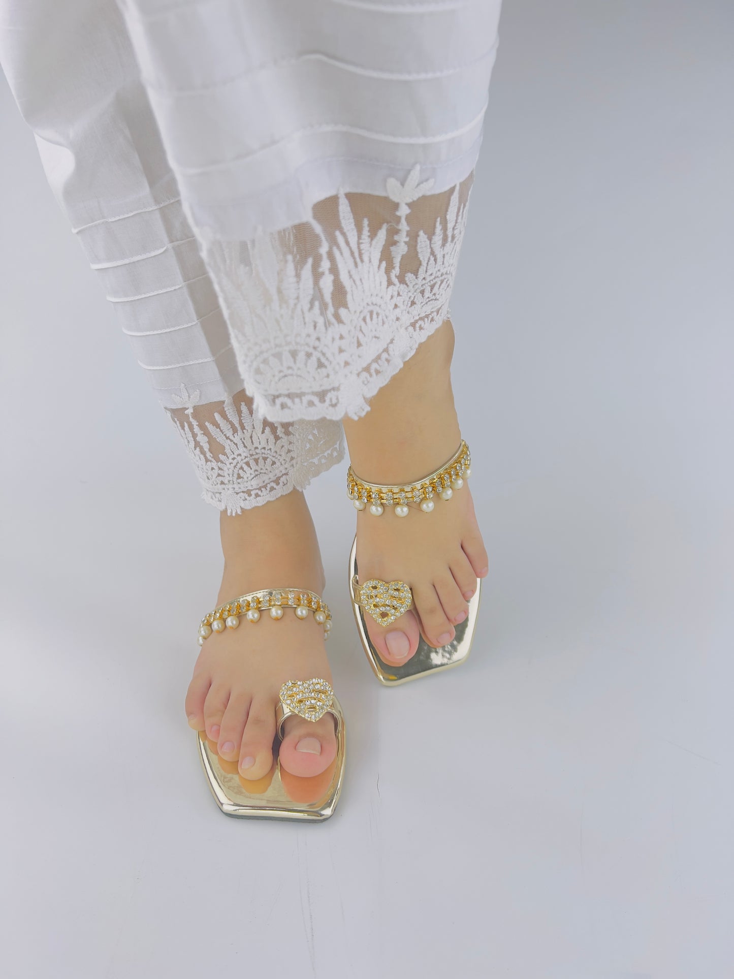 Zoe Golden Party Wear Slip-On Slides - Spunkz