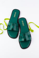 Hania H Style Green Iconic Oran Flat Slides - Spunkz