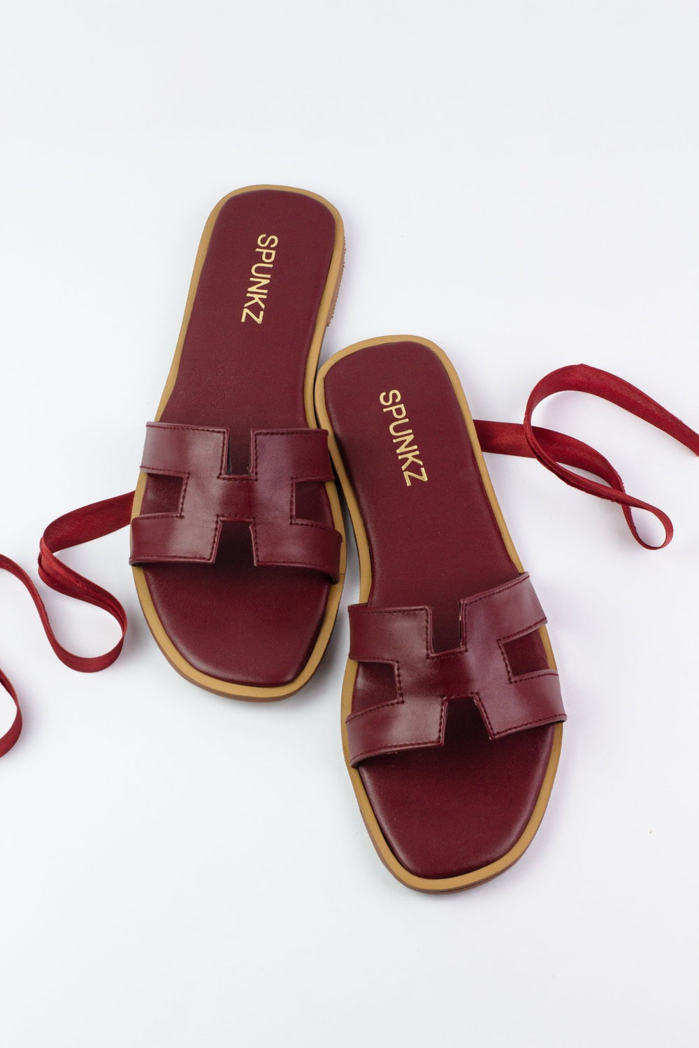 H Flat Maroon Flat Sandals (11058) - Spunkz