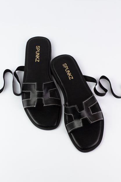 Hania H Style Black Iconic Flat Slides