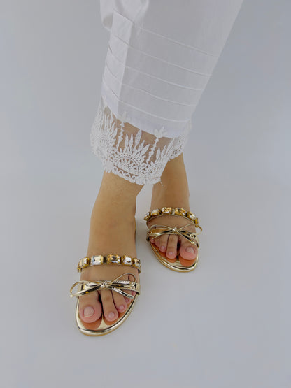 Spunkz Myra Embellished Mirrored Leather Flat Slides - Spunkz