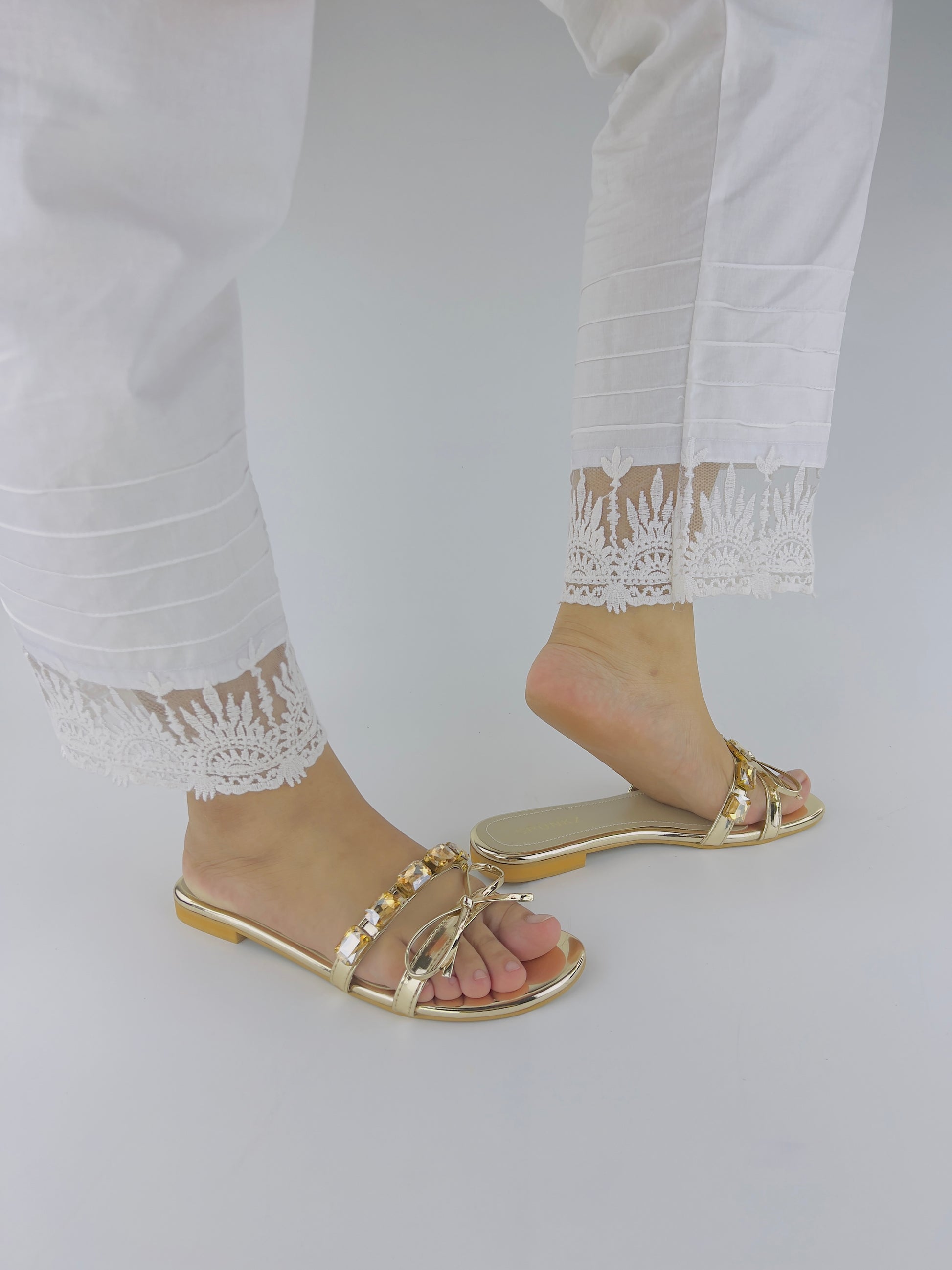 Spunkz Myra Embellished Mirrored Leather Flat Slides - Spunkz