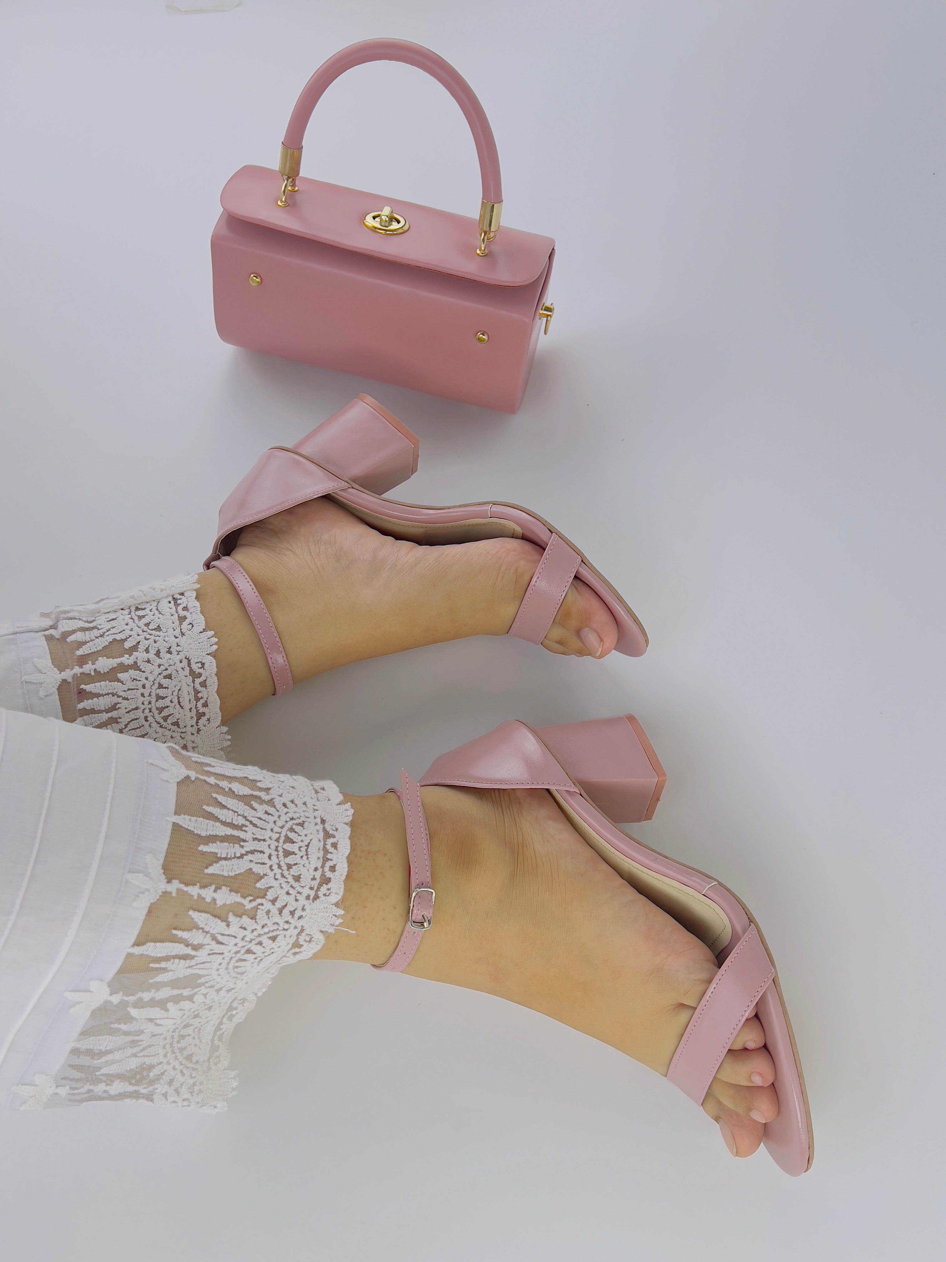 Spunkz Liza Pink Ankle Strap Block Heel Sandals for Weddings Season