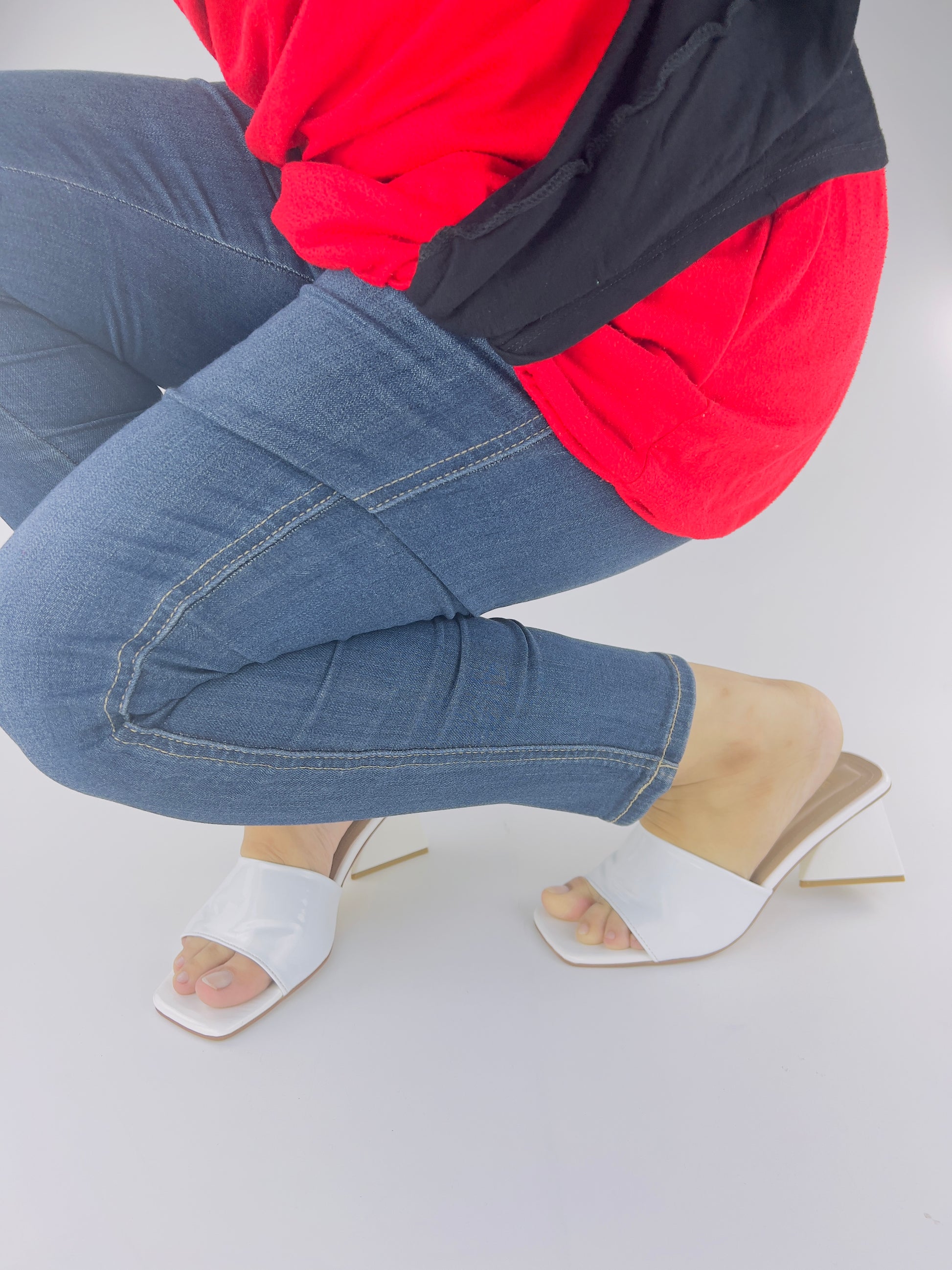 White Matte Leatherette Square Toe Slip-On Heels - Spunkz