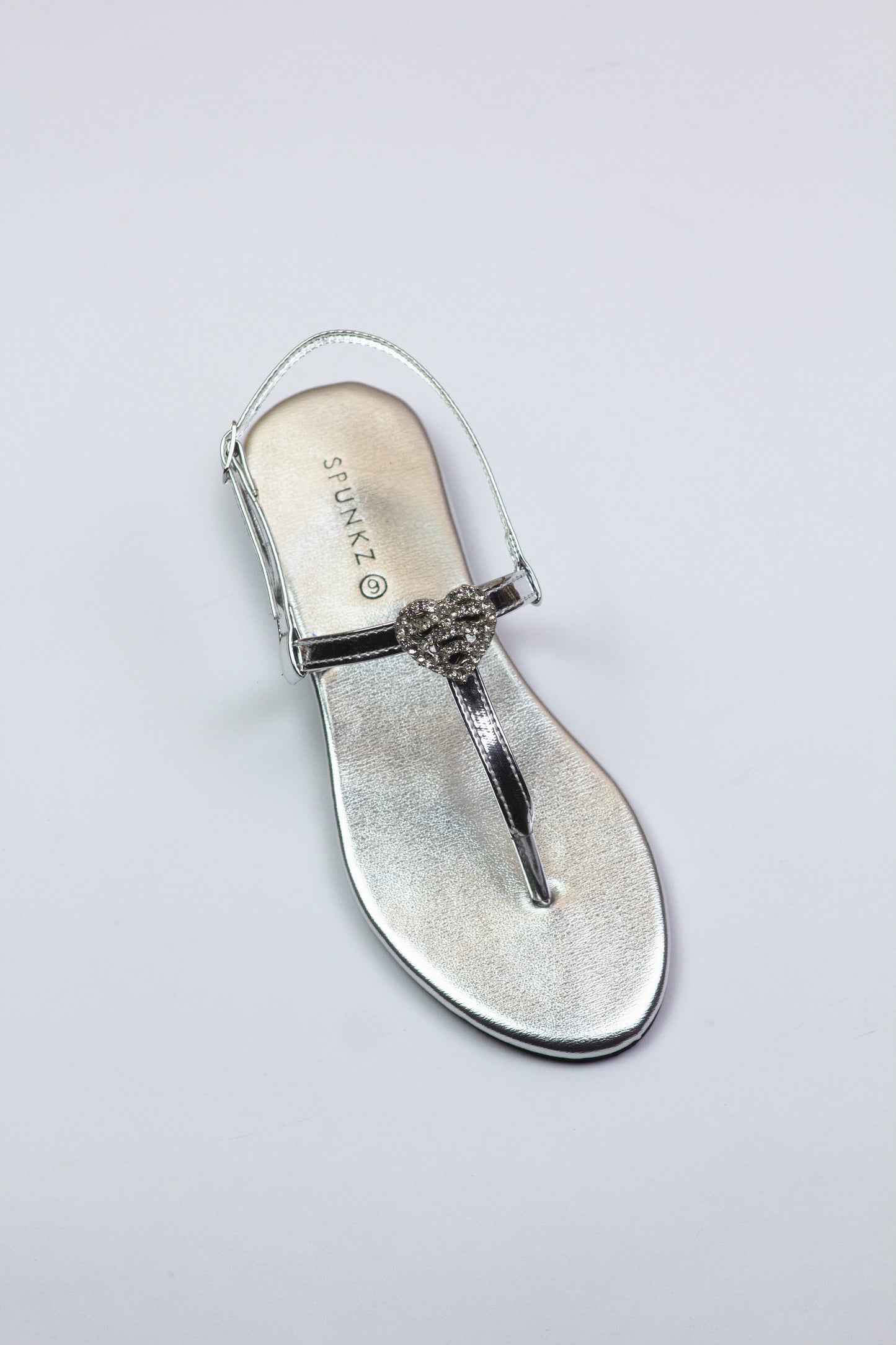 Anya T-Strap Silver Thong Sandals with Buckle Closure - Spunkz