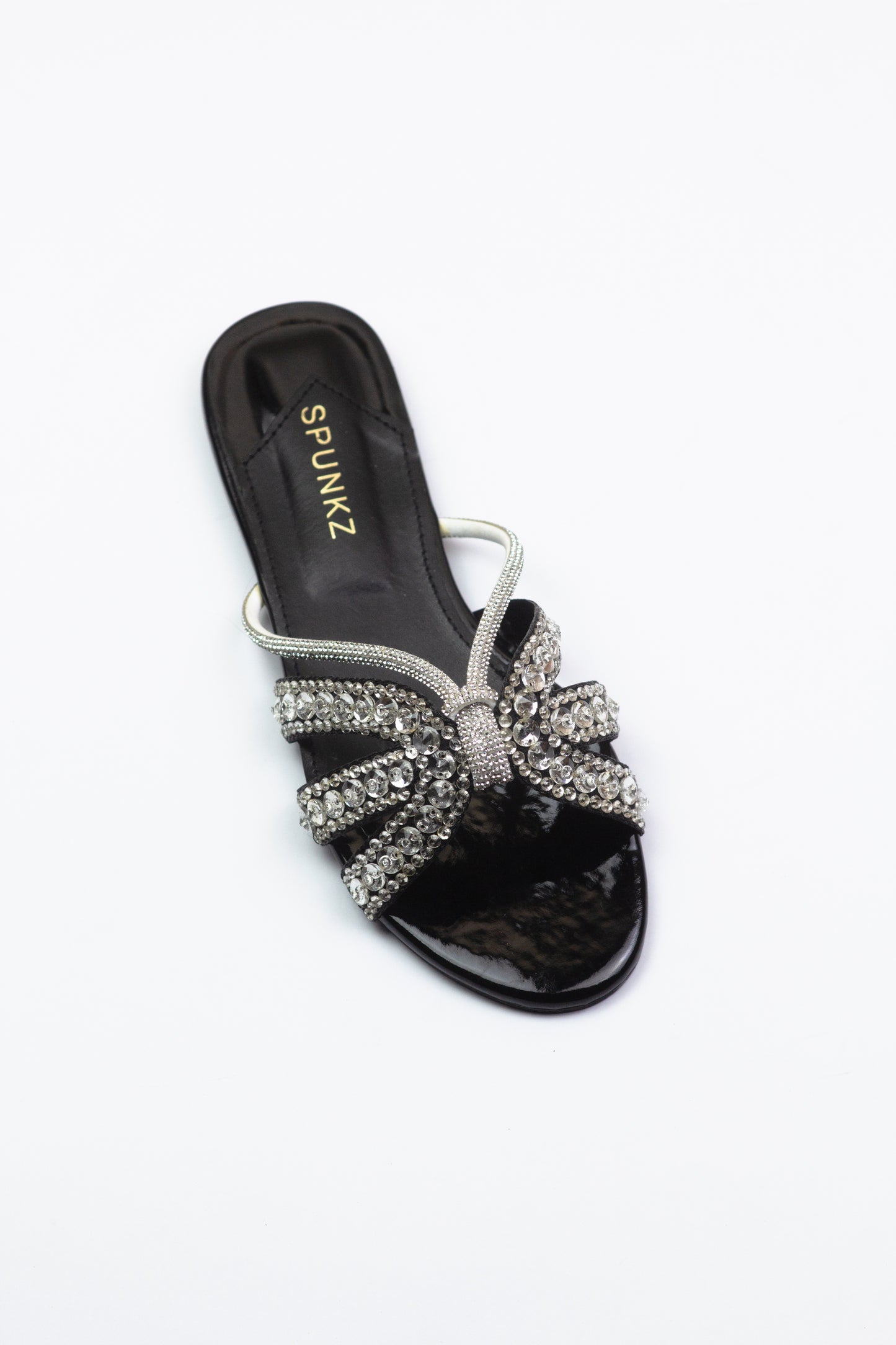 Kali Sequin Decor Crystal Embellished Black Flat Slides - Spunkz