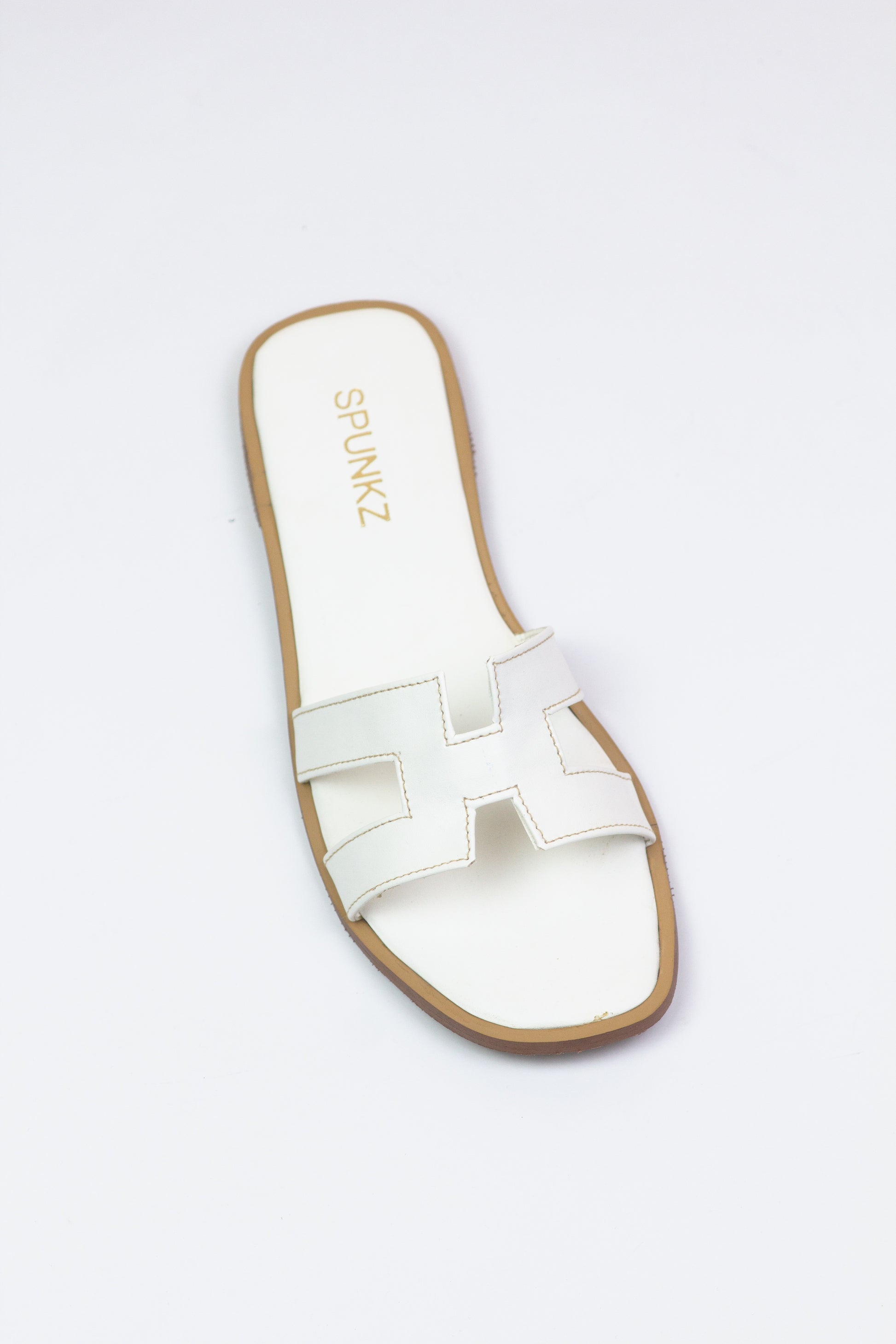 Spunkz Hania Iconic White "H" Cut-Out Flat Slides - Spunkz