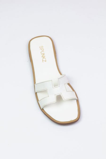 H Oran White Flat Slides (11058) - Spunkz