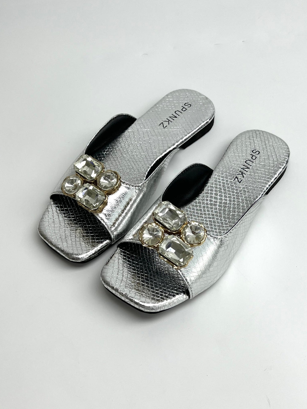 Silver Crocs Diamond Flats - Spunkz