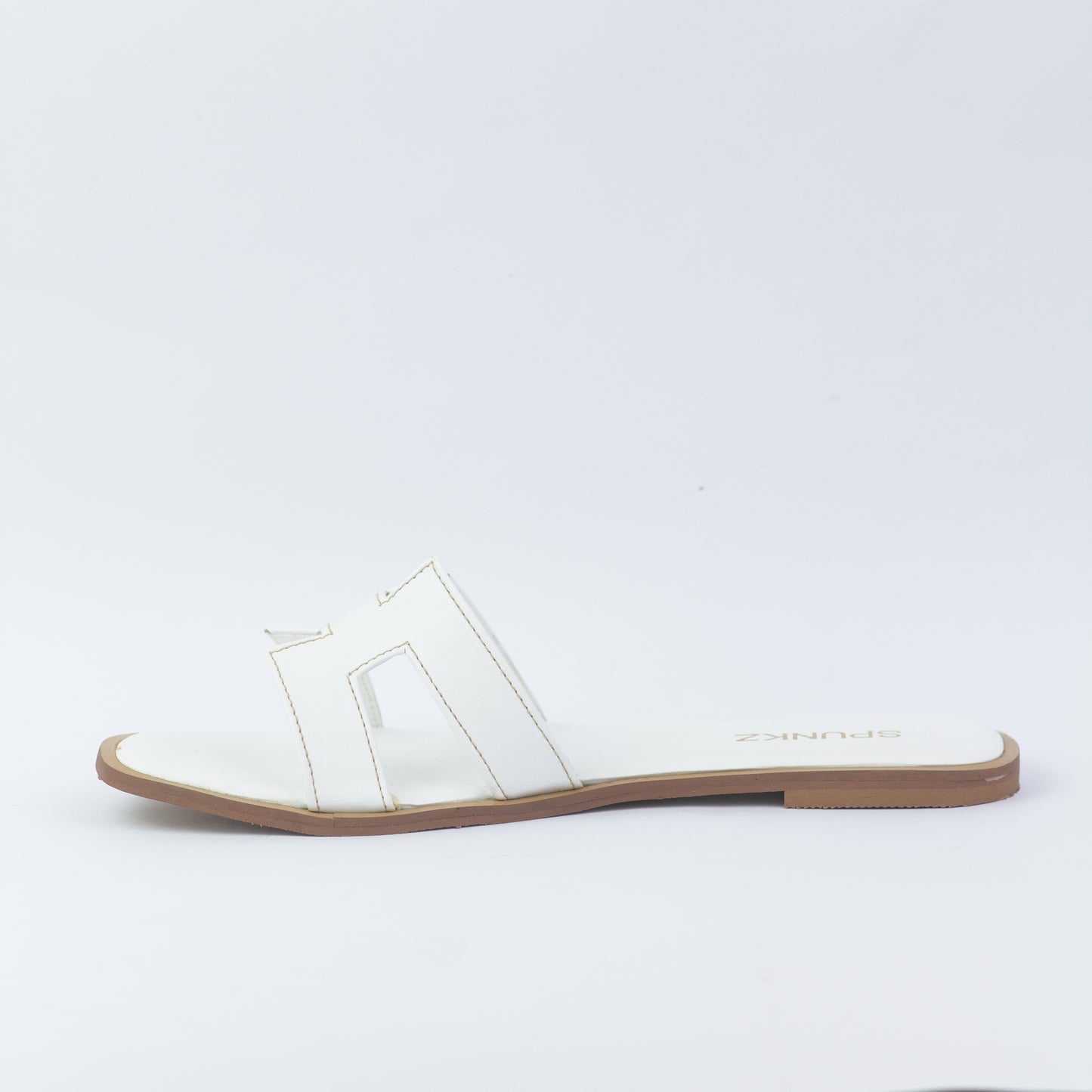 Spunkz Hania Iconic White "H" Cut-Out Flat Slides - Spunkz