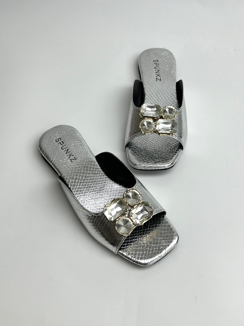 Silver Crocs Diamond Flats - Spunkz