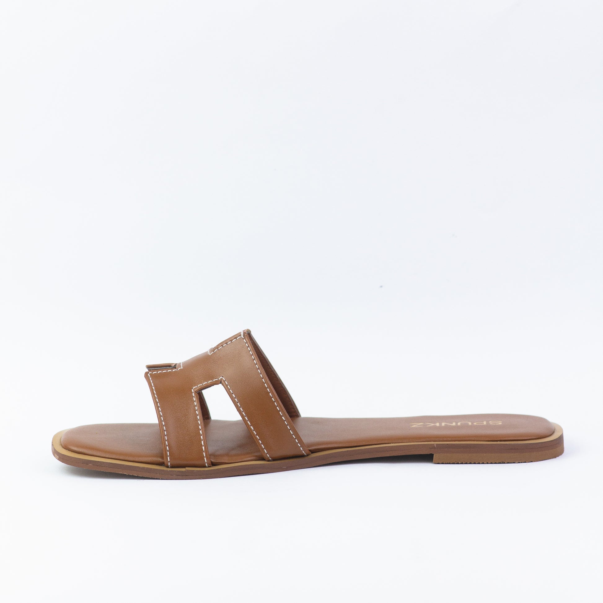 Hania Iconic Brown "H" Cut-Out Faux Leather Flat Slides - Spunkz