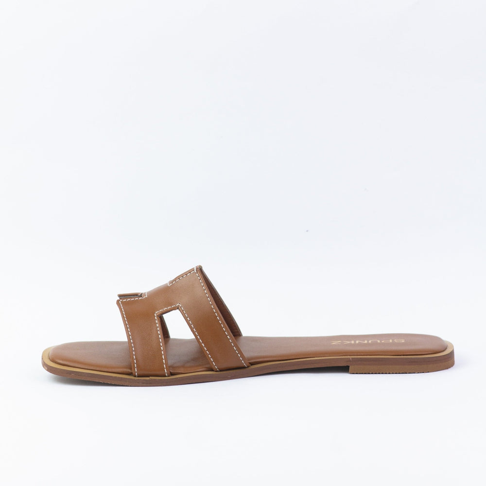 H Flat Brown Flat Sandals (11058) - Spunkz