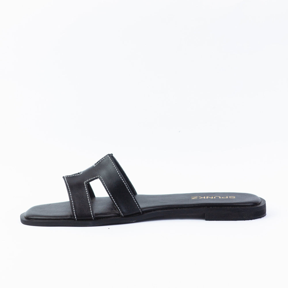 H Flat Black Slippers (11058) - Spunkz