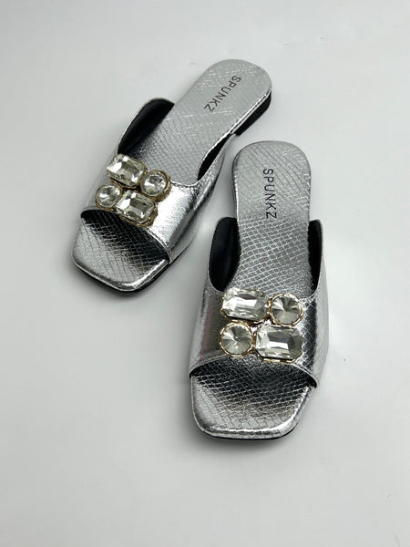 Silver Crocs Diamond Flats - Spunkz