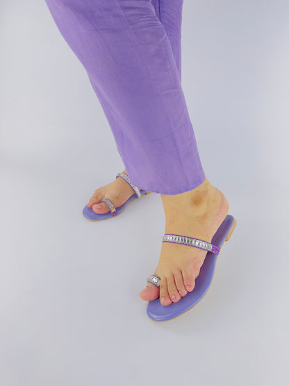 Spunkz Lilac Sparkling Crystal Chain Embellished Formal Thong Sandals - Spunkz