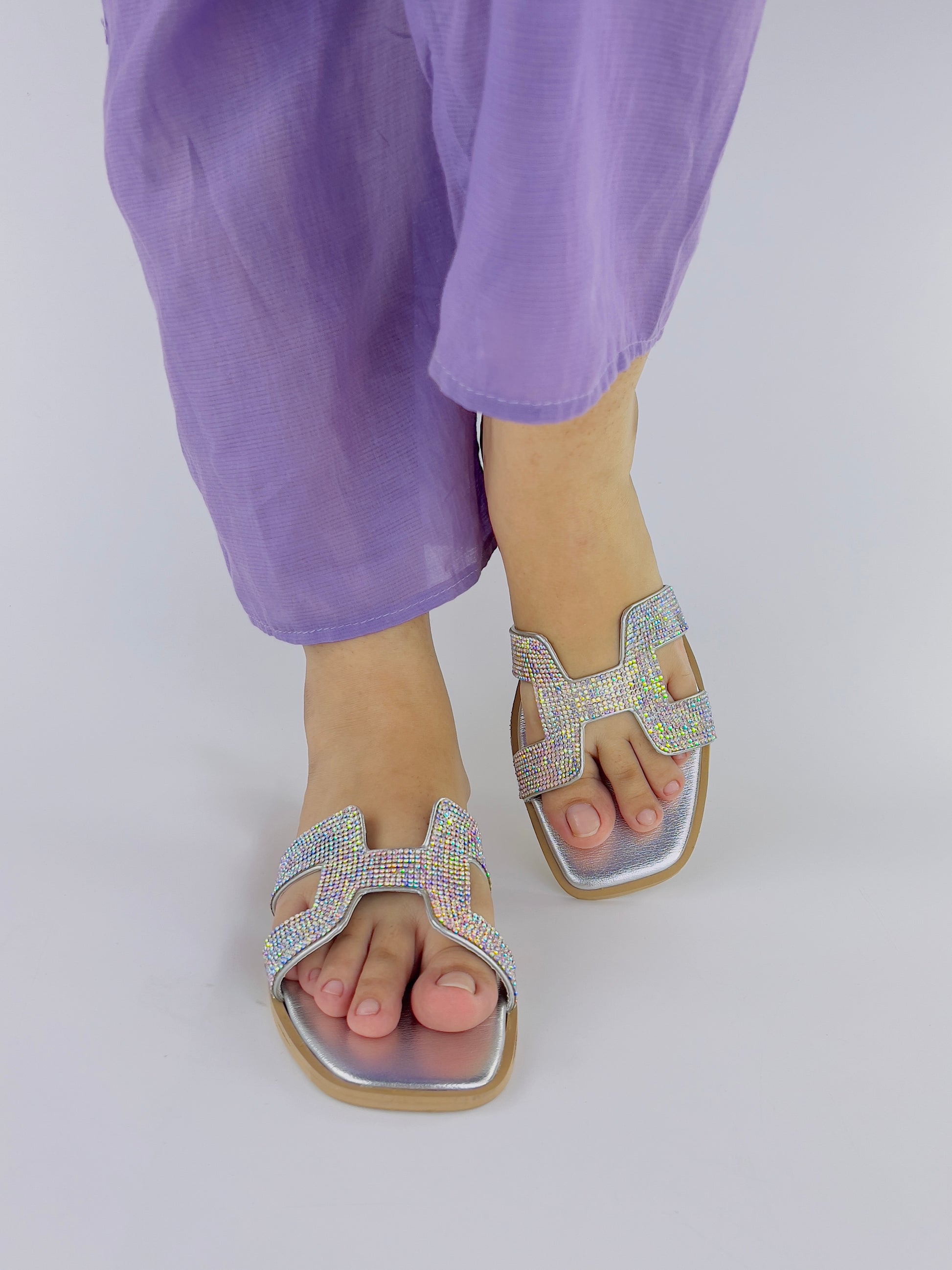 Spunkz Oran Silver Crystal Sandals - Spunkz