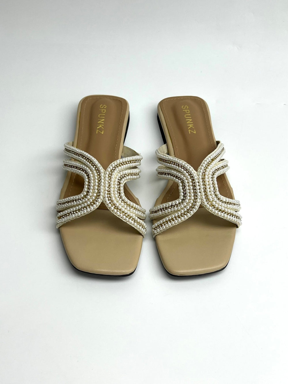 Pearl Embellished Nude Slippers - Spunkz