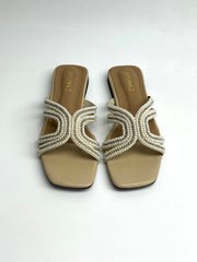 Pearl Embellished Nude Slippers - Spunkz
