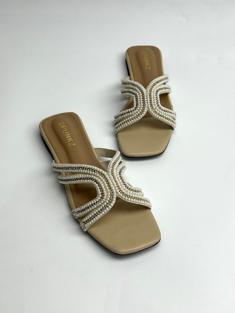 Pearl Embellished Nude Slippers - Spunkz