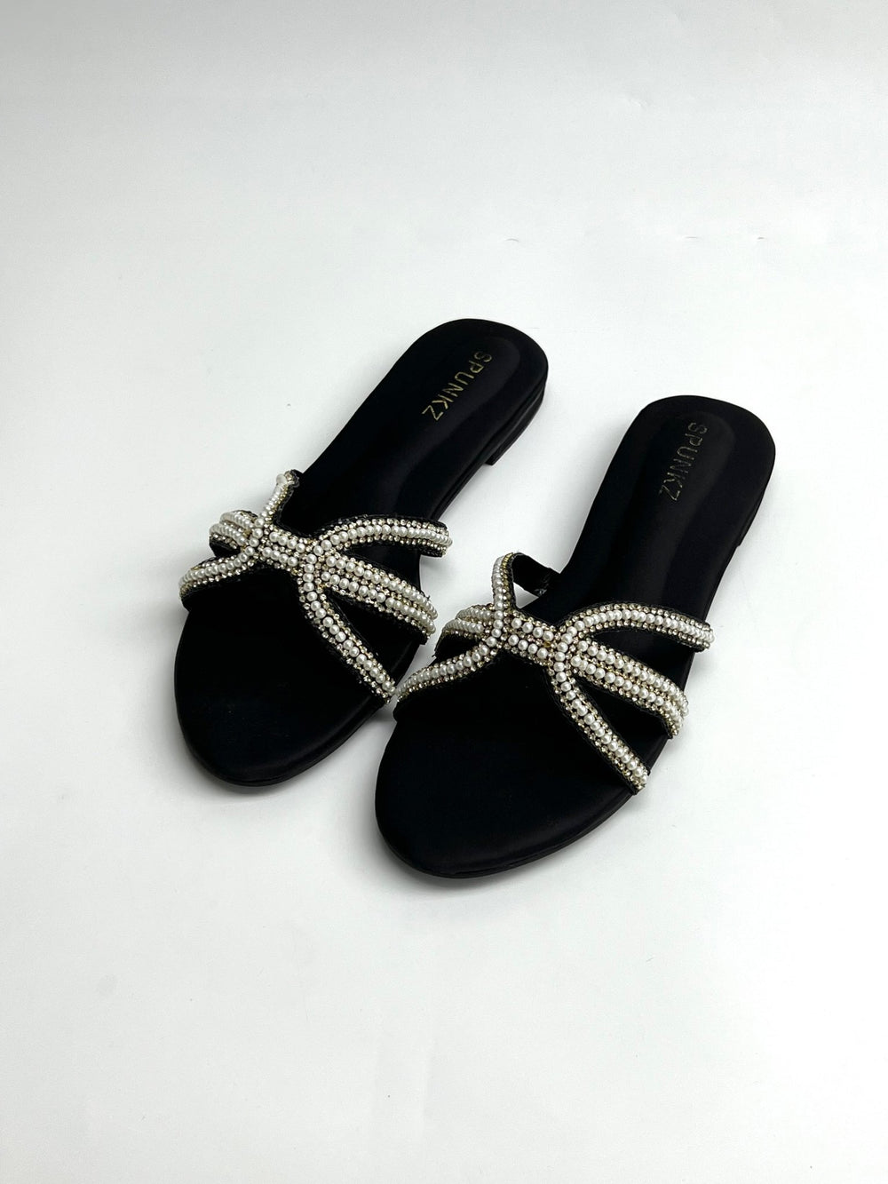 Black Pearl Straps Slippers - Spunkz