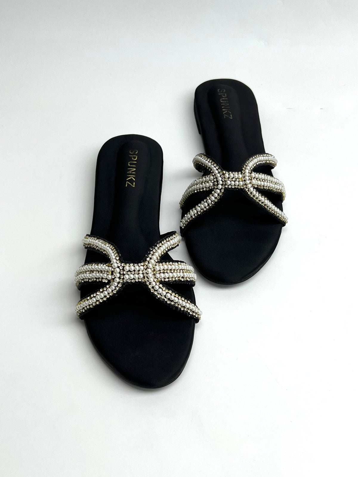 Black Pearl Straps Slippers - Spunkz