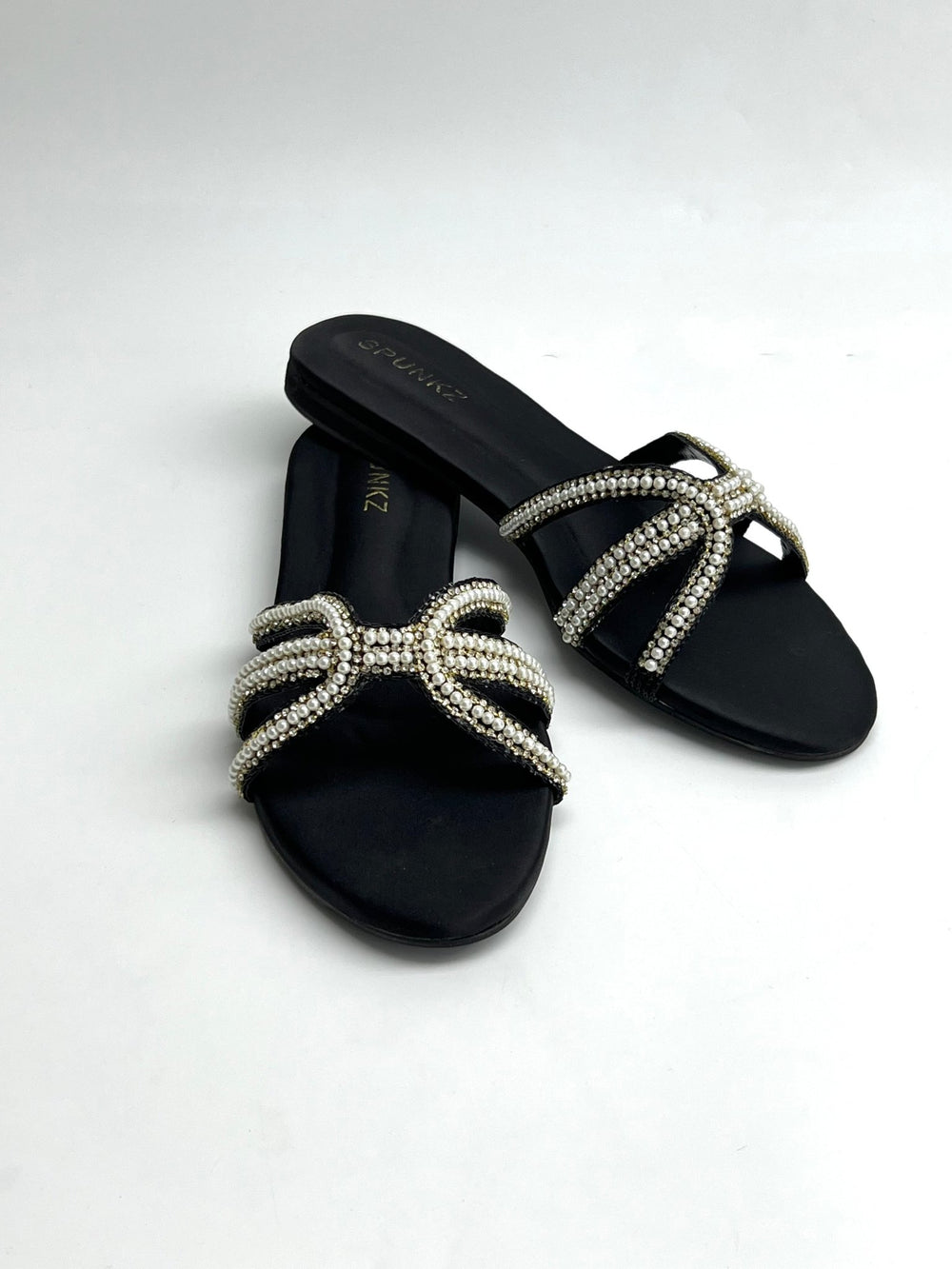 Black Pearl Straps Slippers - Spunkz