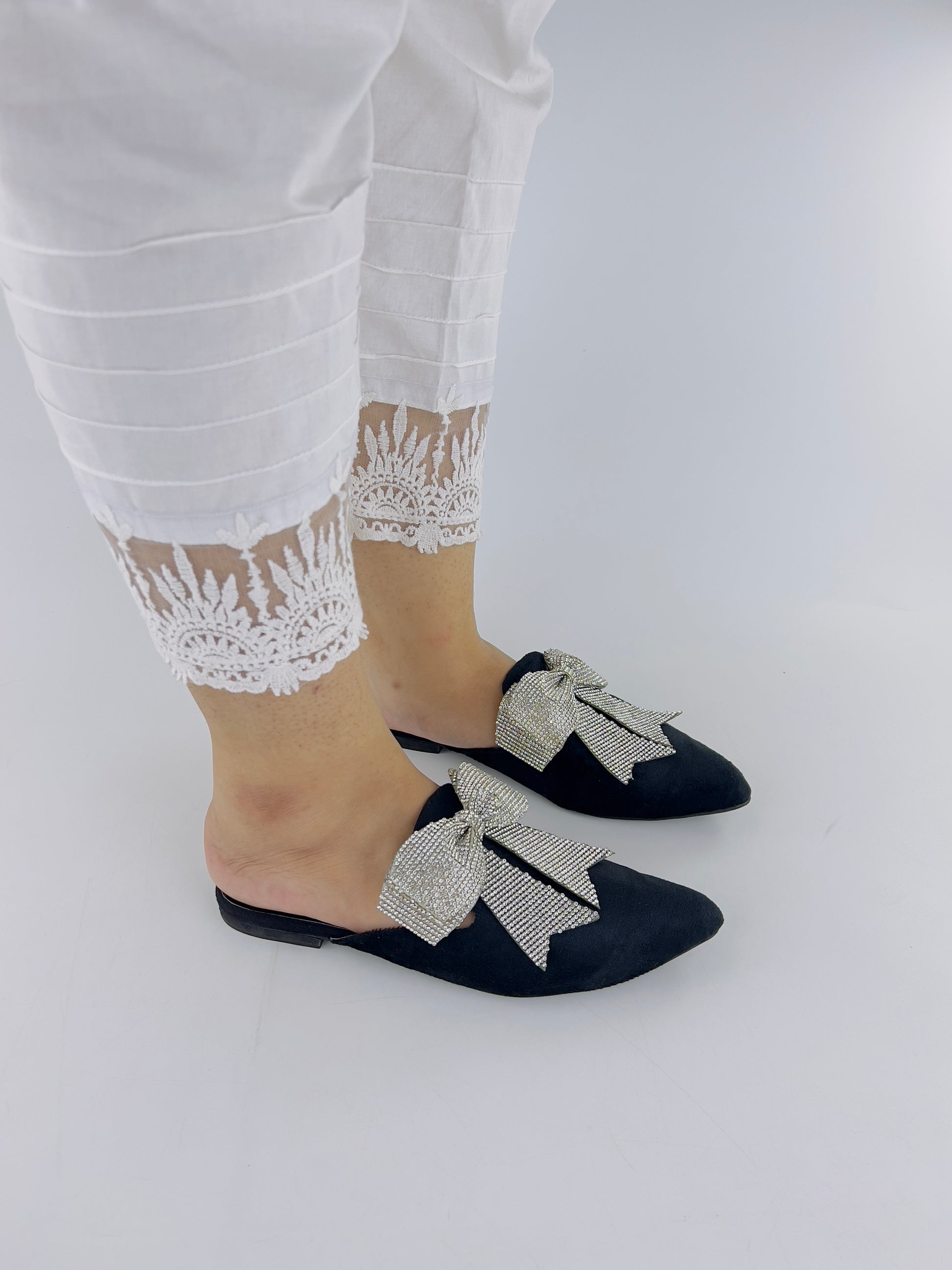 Trista Black Embellished Bow Velvet Mules - Spunkz