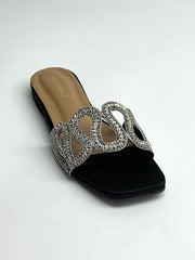 Cross Strap Black Slippers - Spunkz