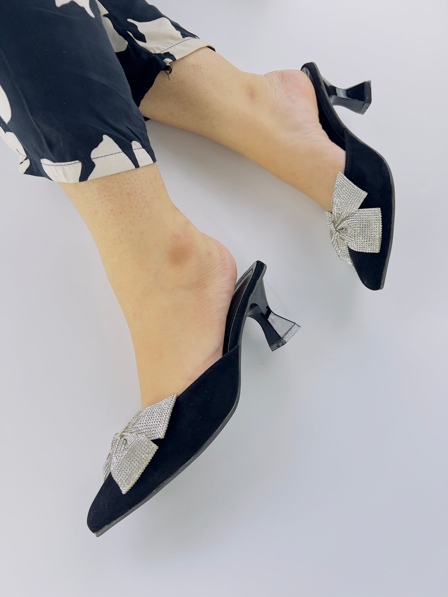 Clara Mesh Black Kitten Bow heel