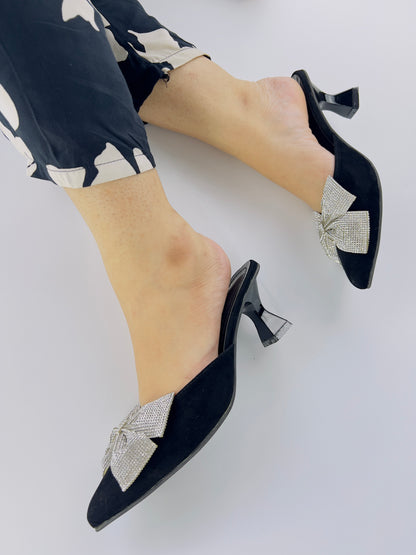 Clara Mesh Black Kitten Bow heel