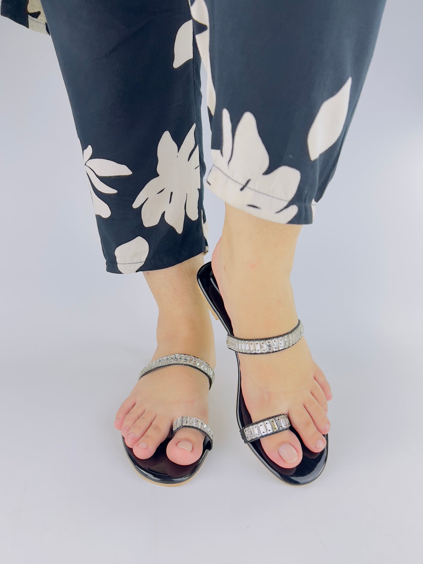 Spunkz Chunky Crystal Strap Black Sandal