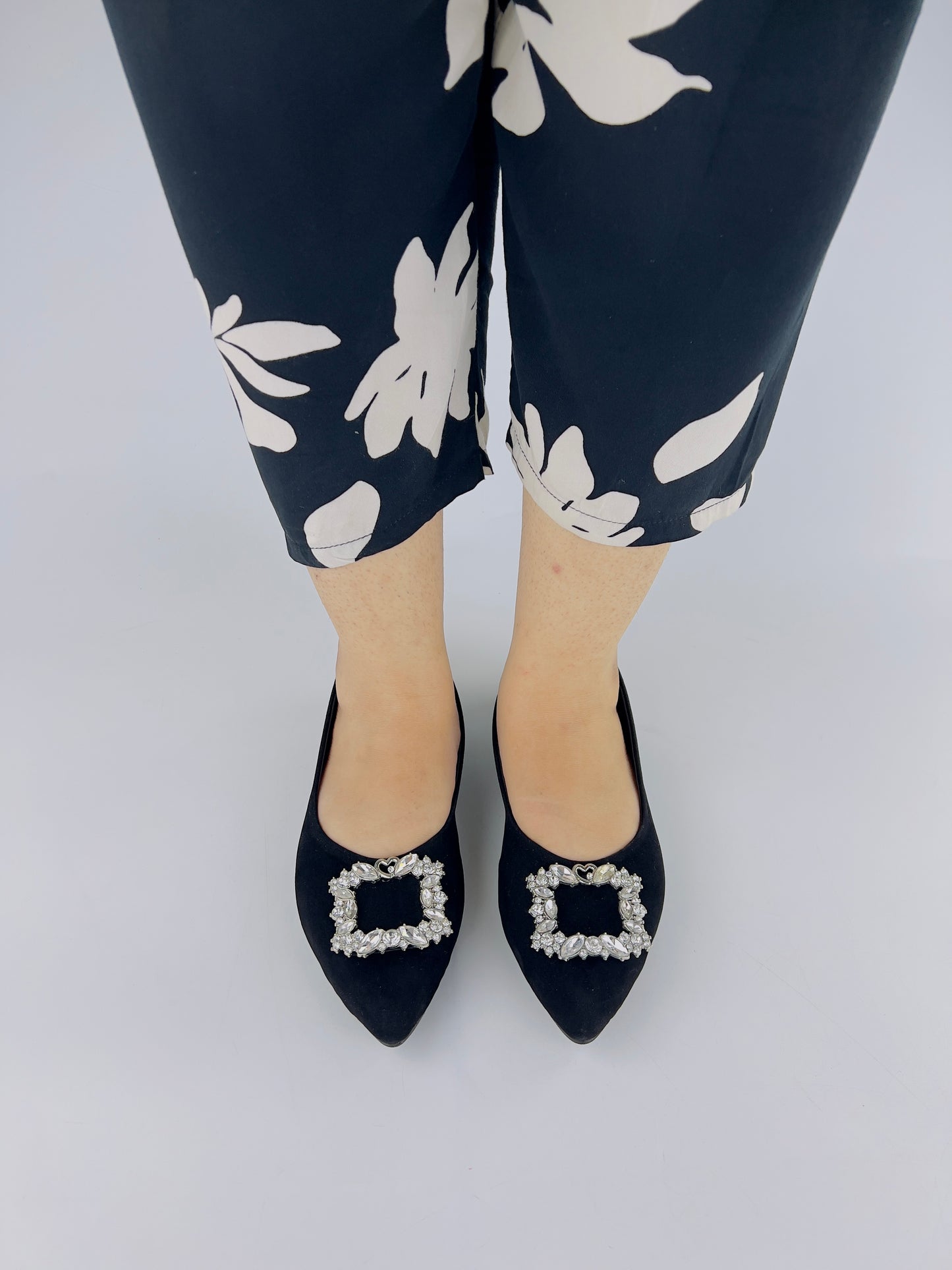 Myla Black Rhinestone Decor Point Toe Flat Shoes