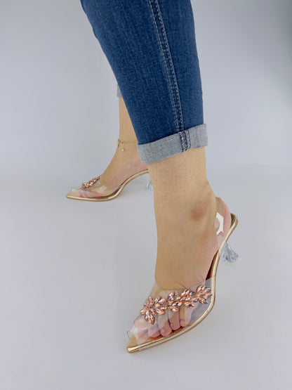 Gigi Diamond Embellished Brooch Crystal Transparent Heels - Spunkz