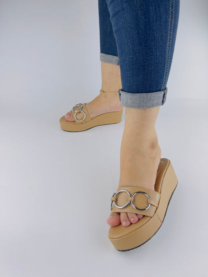 Spunkz Nude Wedges with Round Metal Chain - Spunkz