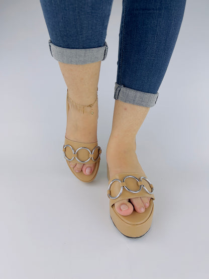 Spunkz Nude Wedges with Round Metal Chain - Spunkz