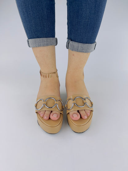 Spunkz Nude Wedges with Round Metal Chain - Spunkz