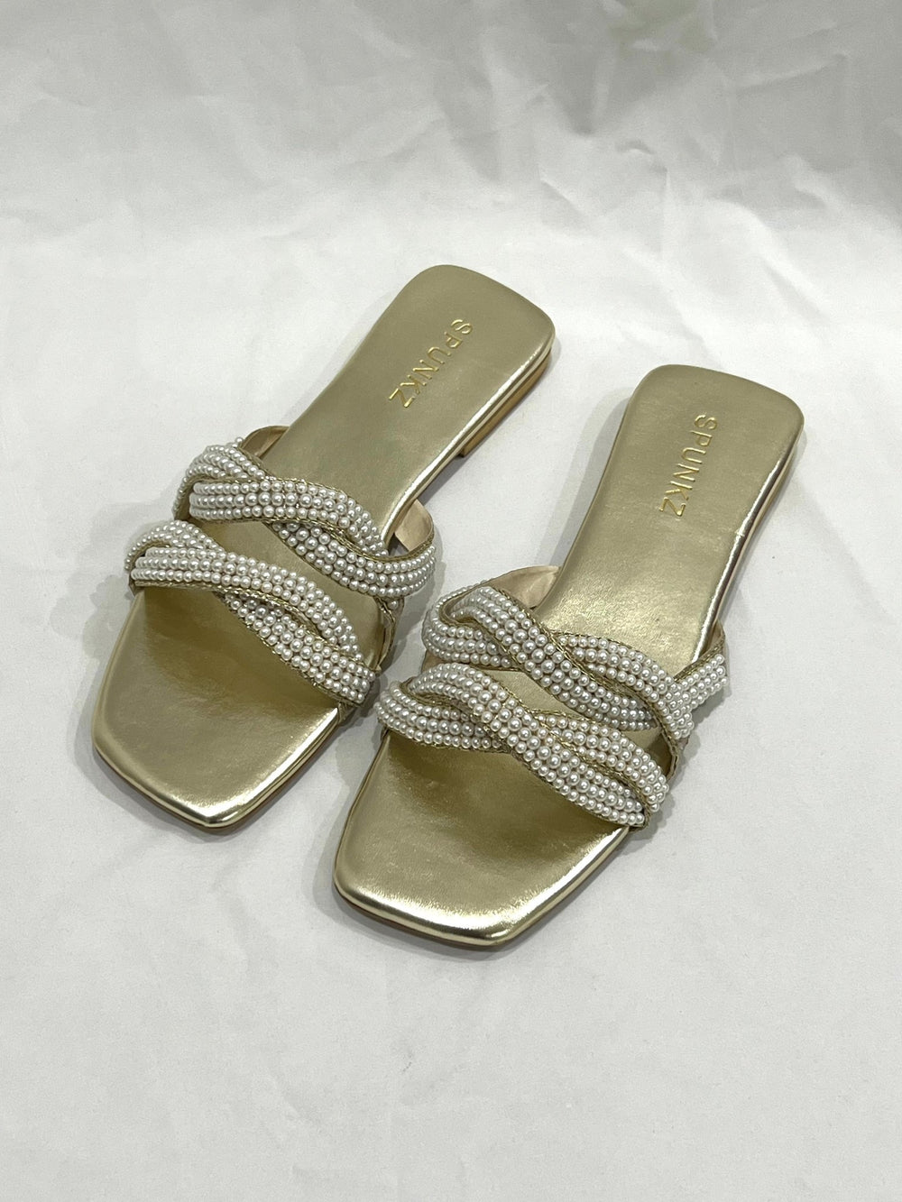 Hand Embellished Pearl Flats Slippers - Spunkz