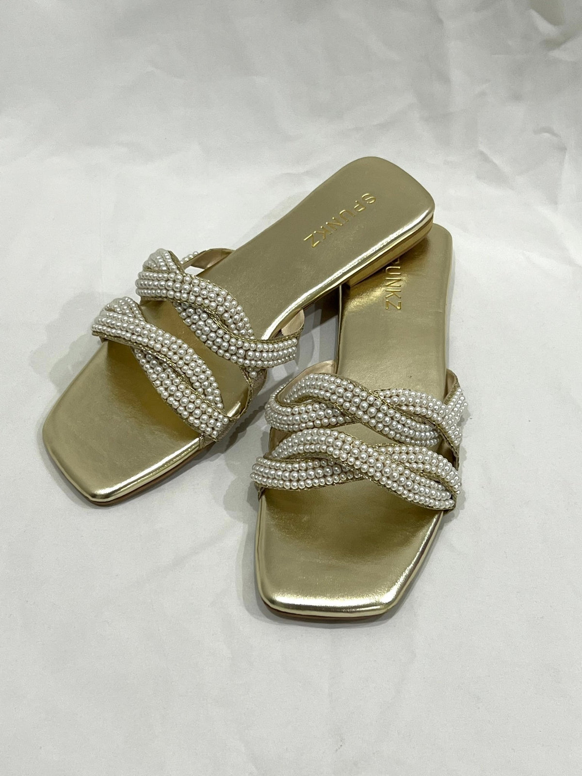 Hand Embellished Pearl Flats Slippers - Spunkz