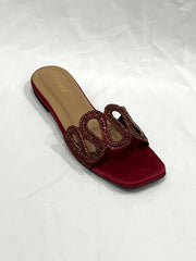 Cross Strap Maroon Slippers - Spunkz