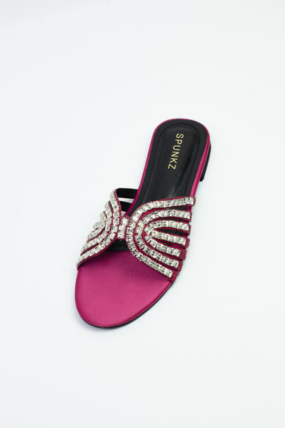 Jamie Pink Criss-Cross Crystal-Studded Flats Sandals