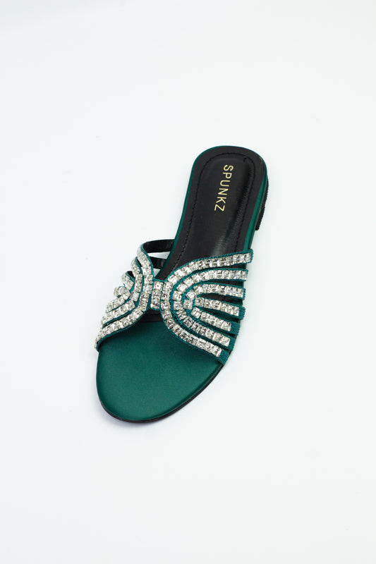 Jamie Green Crystal Stones Embellished Flats Sandals - Spunkz