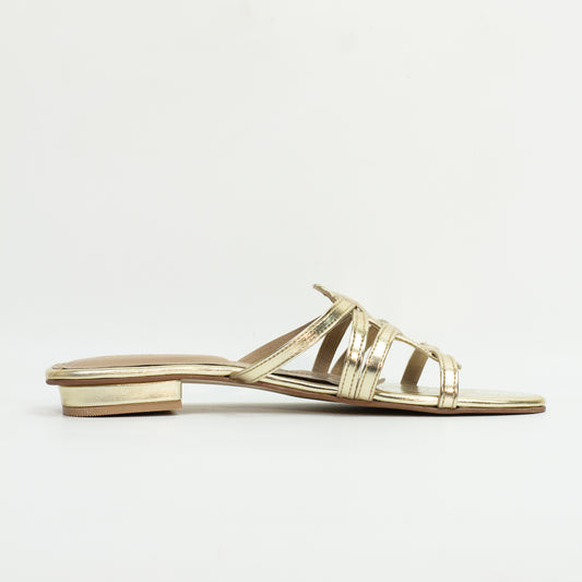 Bella Handcrafted Metallic Golden Strap Flat Sandals - Spunkz