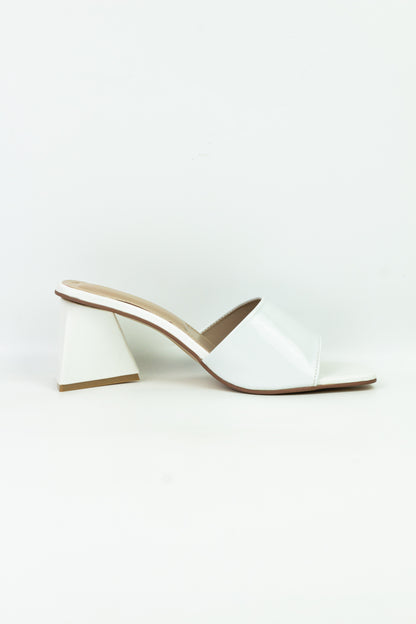 White Matte Leatherette Square Toe Slip-On Heels - Spunkz