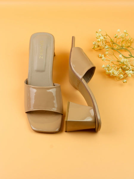 Beige Block Heel Sandals - Spunkz
