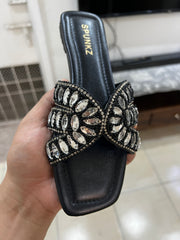 Black Embellished Slippers (90015)