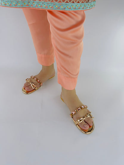 Myra Shiny Metallic Leather Rose Gold Mules