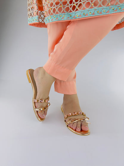 Myra Shiny Metallic Leather Rose Gold Mules