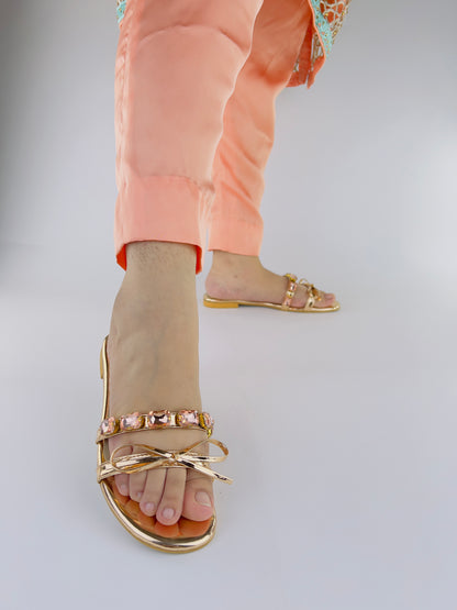 Myra Shiny Metallic Leather Rose Gold Mules-11070