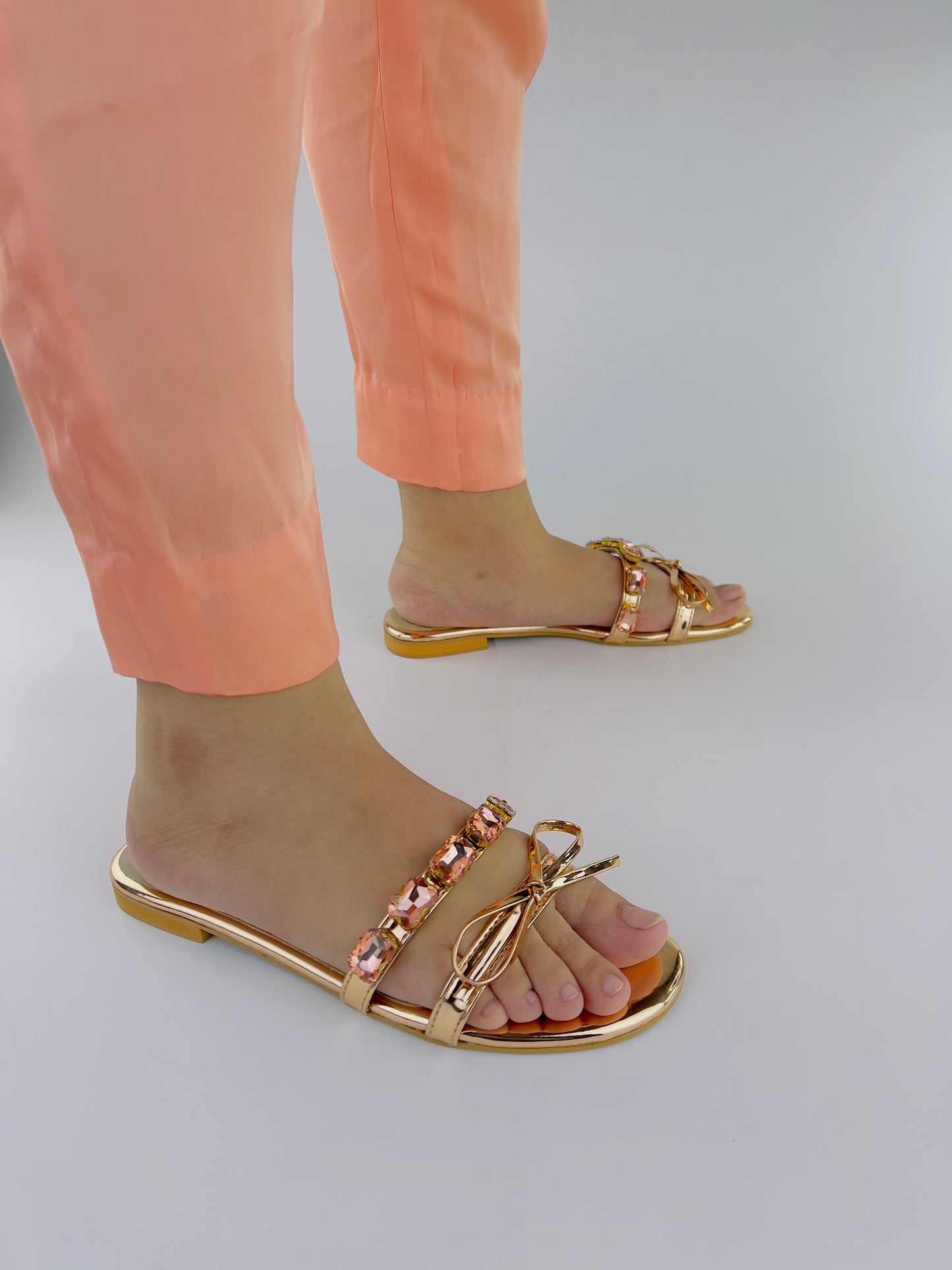 Myra Shiny Metallic Leather Rose Gold Mules